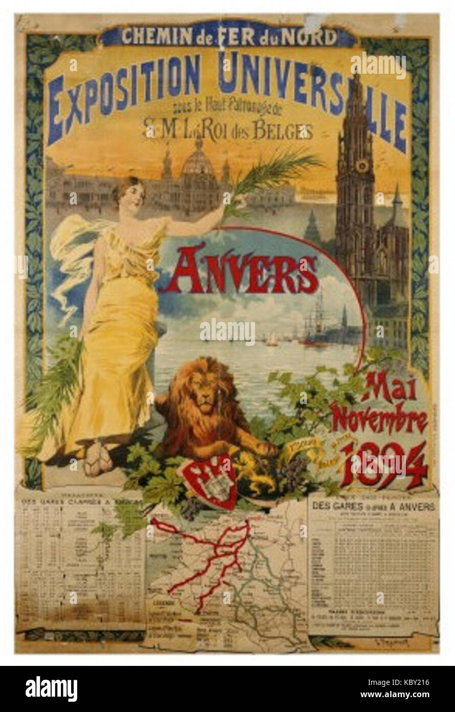 Affiche Nord Expo Universelle Anvers 1894 Stock Photo