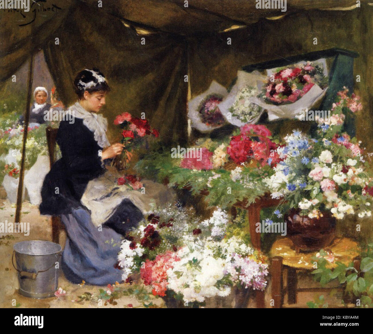 Victor Gabriel Gilbert   Flower Seller Making a Bouquet Stock Photo