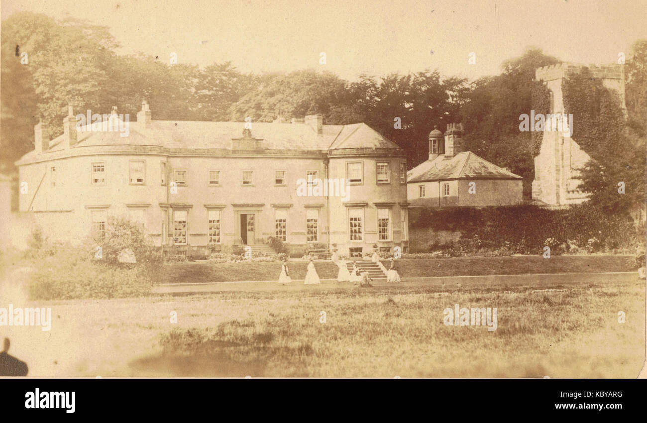 1860s photograph of Kirkby Fleetham House, with figures Stock Photo Alamy