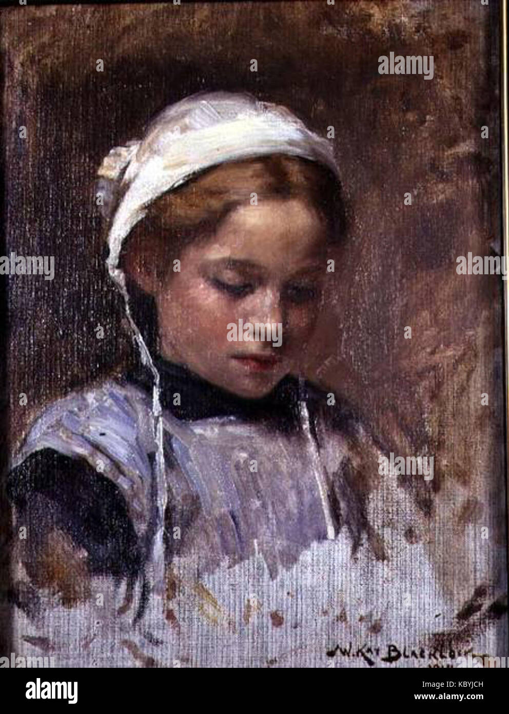 William Kay Blacklock   Young Girl in a Blue Pinafore Stock Photo