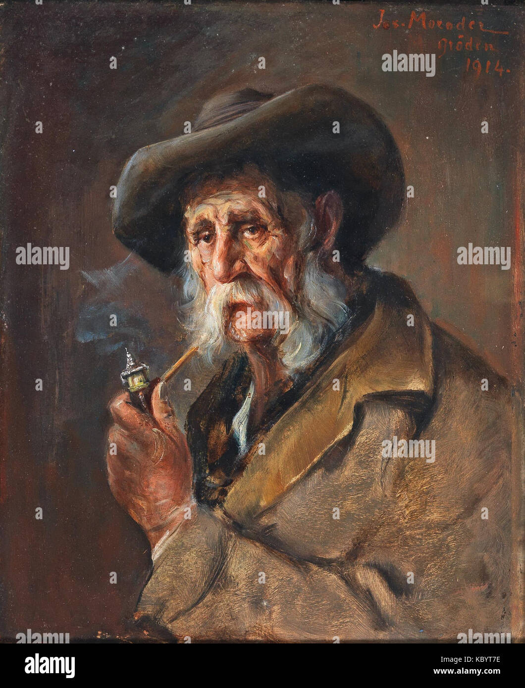 Josef Theodor Moroder Lusenberg Tiroler Bauer mit Pfeife 1914 Stock