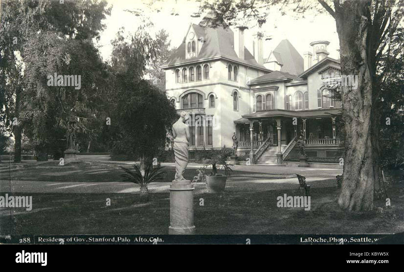 The residence of Governor Leland Stanford in Palo Alto, California, built in 1888, is a significant historical building reflecting the wealth and influence of Stanford and the development of the region. Stock Photo