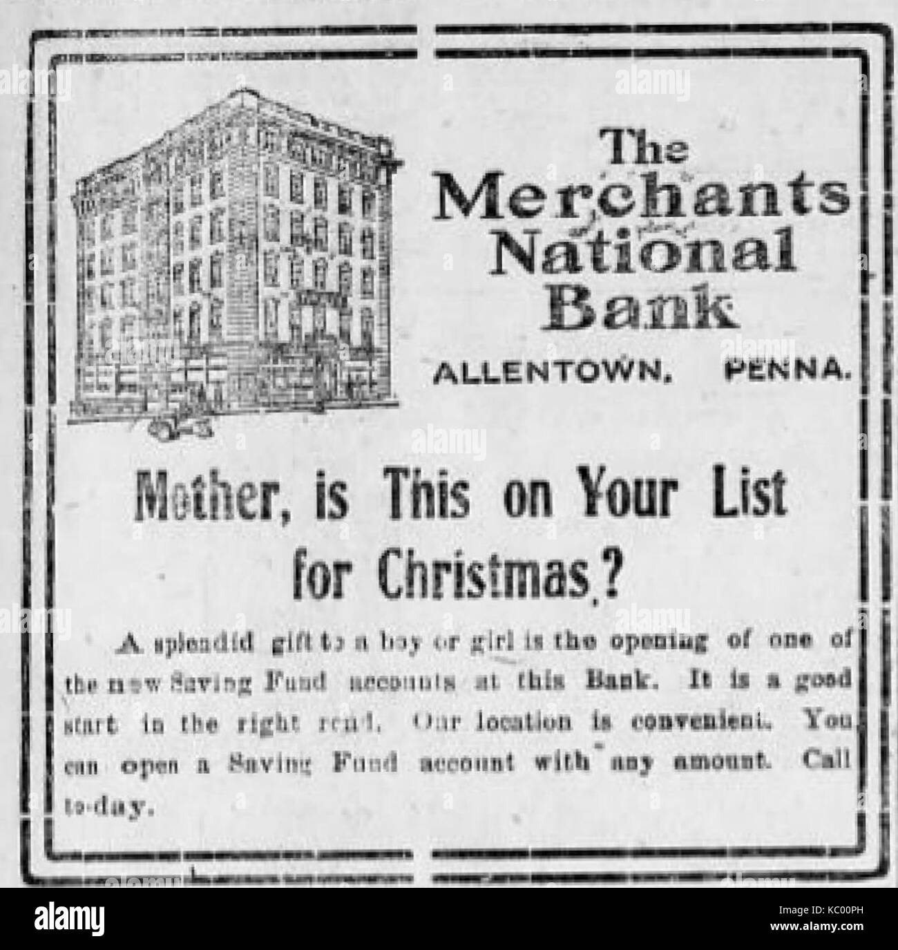 1913 Merchants National Bank Newspaper Ad Allentown PA Stock Photo Alamy