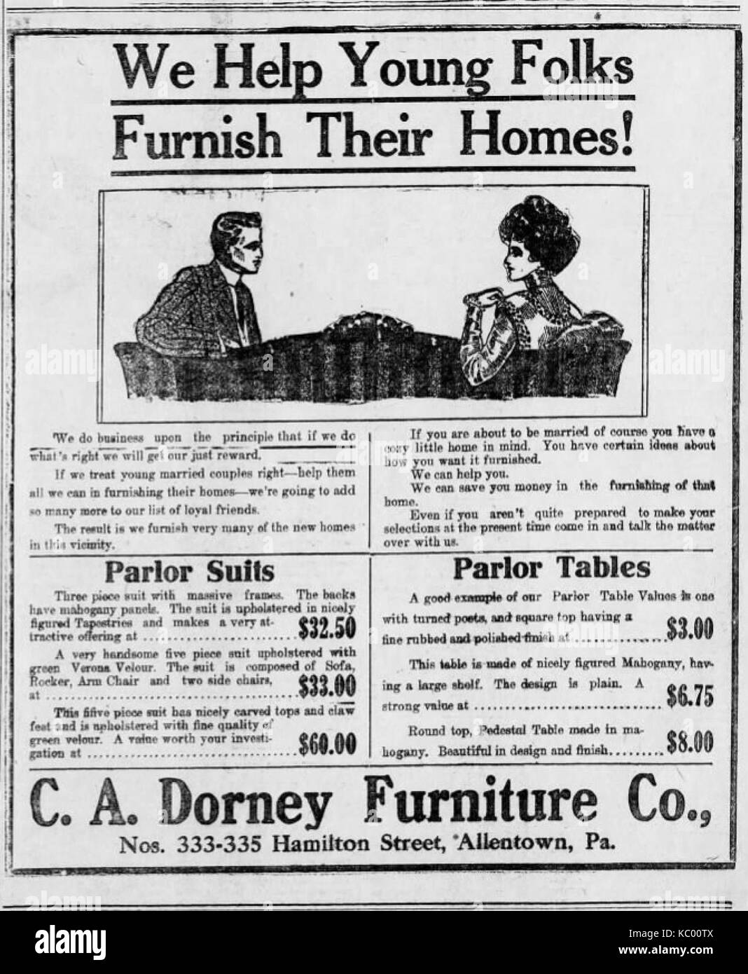 1910 C A Dorney Company Newspaper Ad Allentown PA Stock Photo Alamy