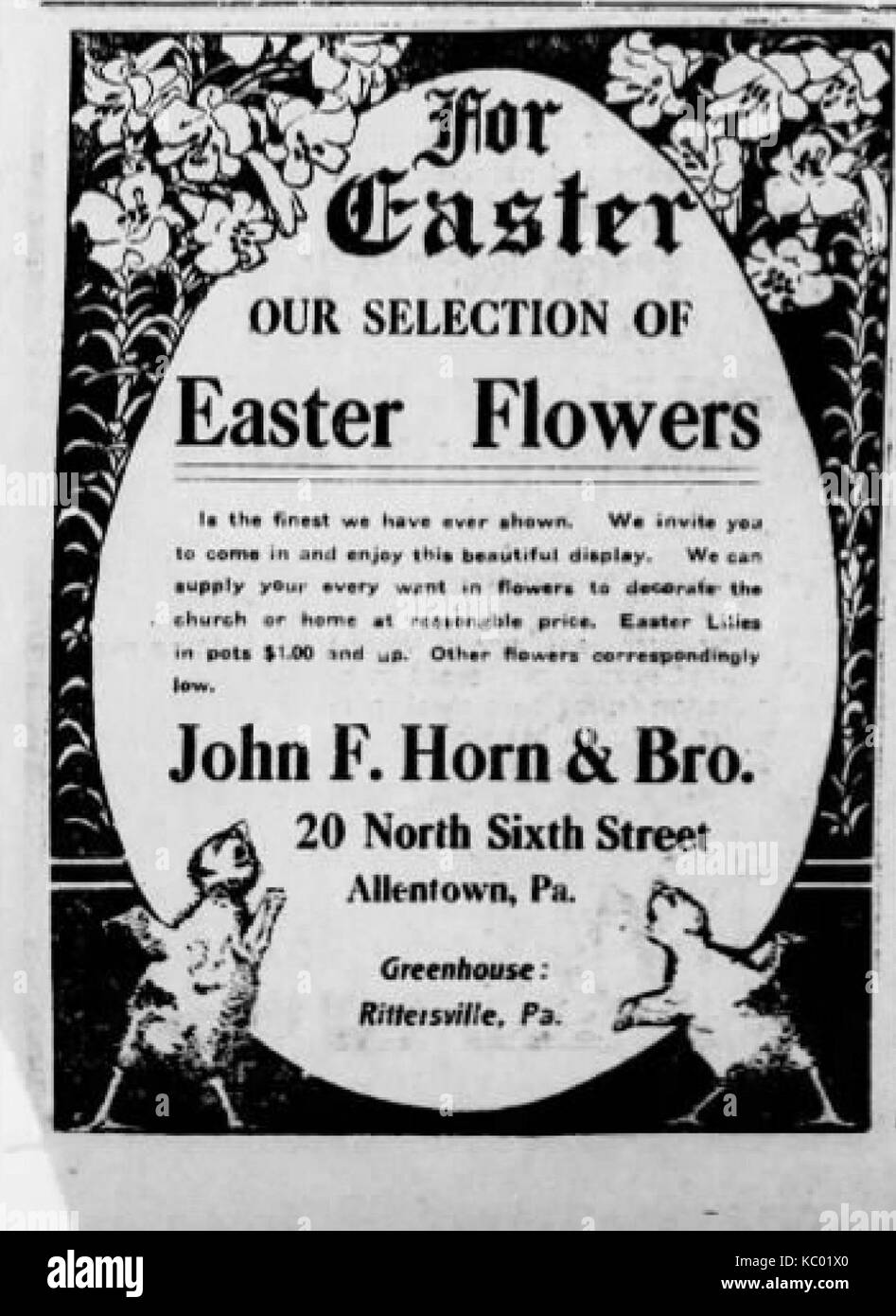 1918 John F Horn & Sons Newspaper Ad Allentown PA Stock Photo Alamy