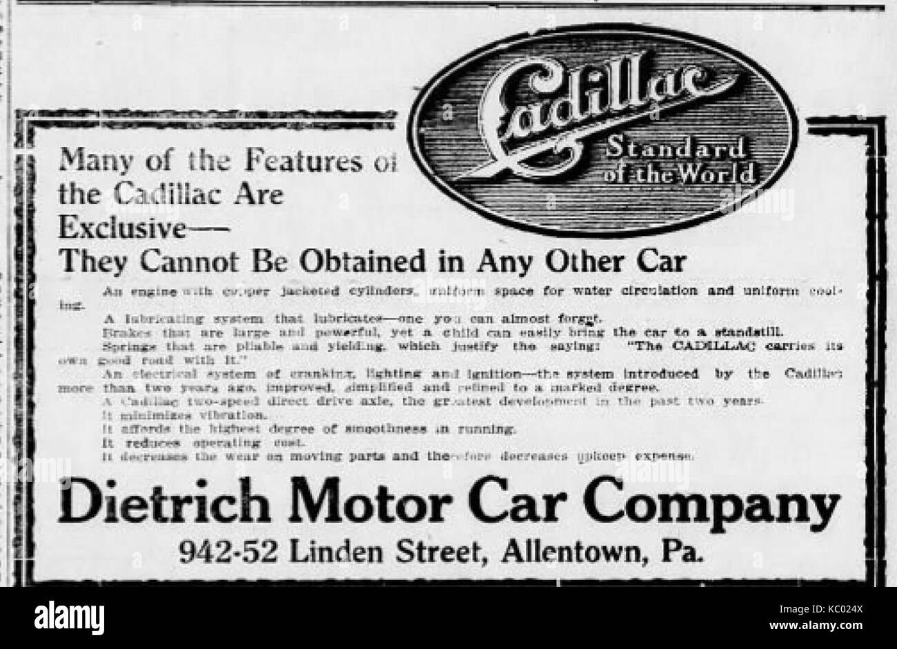 1914 Dietrich Motor Car Company Newspaper Ad Allentown PA Stock Photo