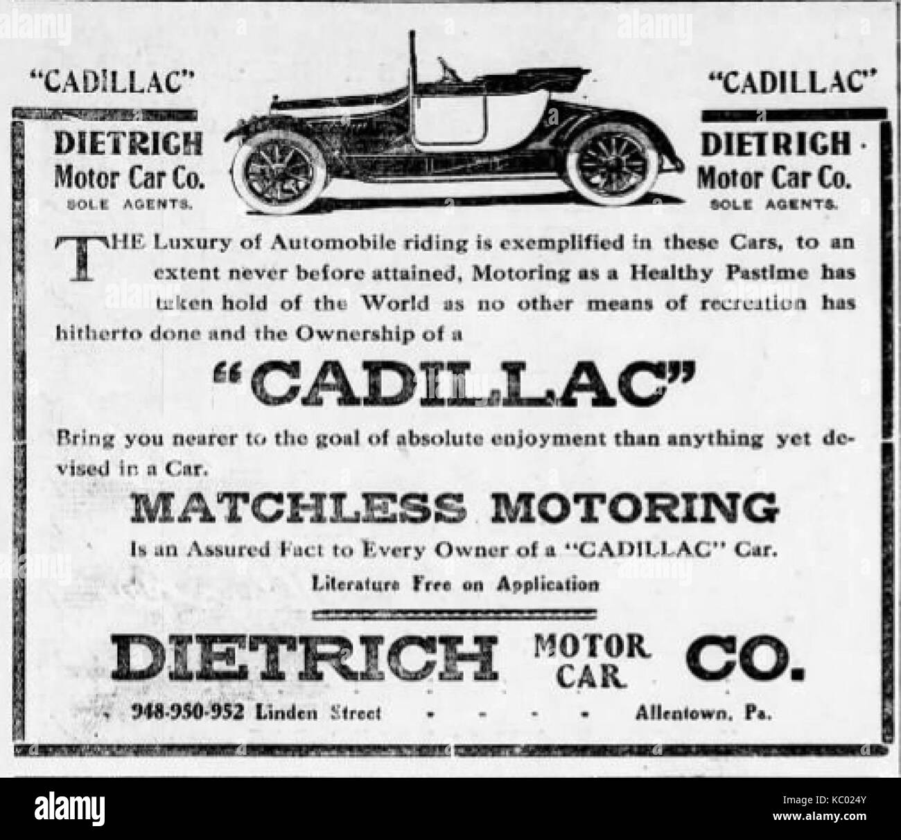1915 Dietrich Motor Car Company Newspaper Ad Allentown PA Stock Photo