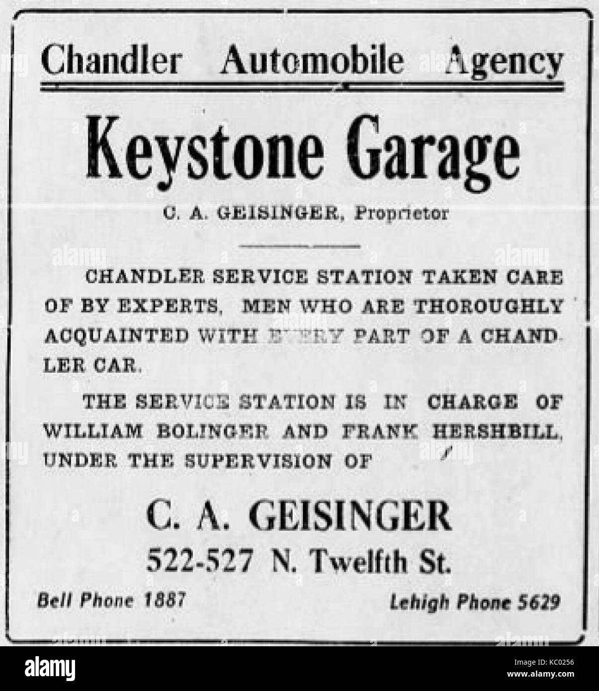 1918 Keystone Garage Newspaper Ad Allentown PA Stock Photo Alamy