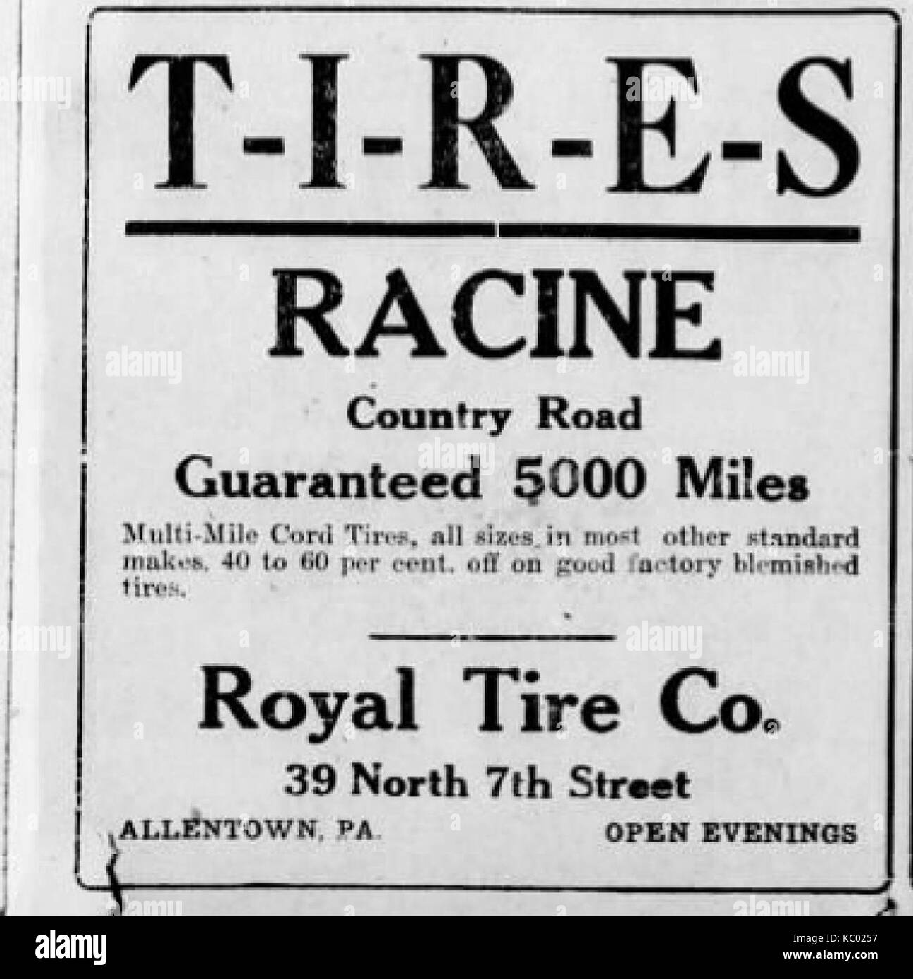 1918 Royal Tire Company Newspaper Ad Allentown PA Stock Photo Alamy