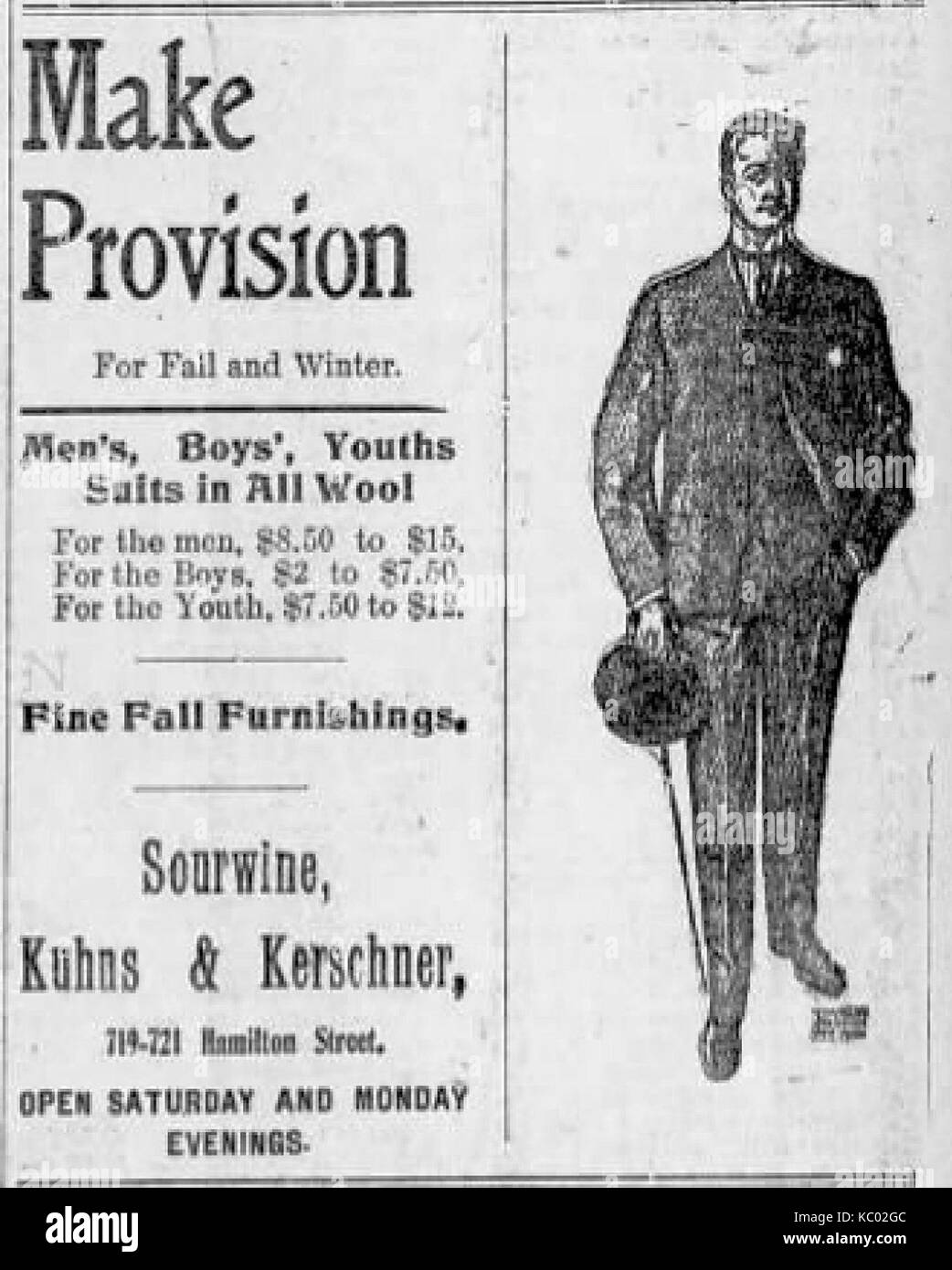 1903 Sourwine Kuhns & Kerschner Newspaper Ad Allentown PA Stock Photo