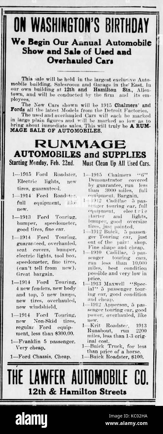 1915 Lawfer Automobile Company Newspaper Ad Allentown PA Stock Photo Alamy