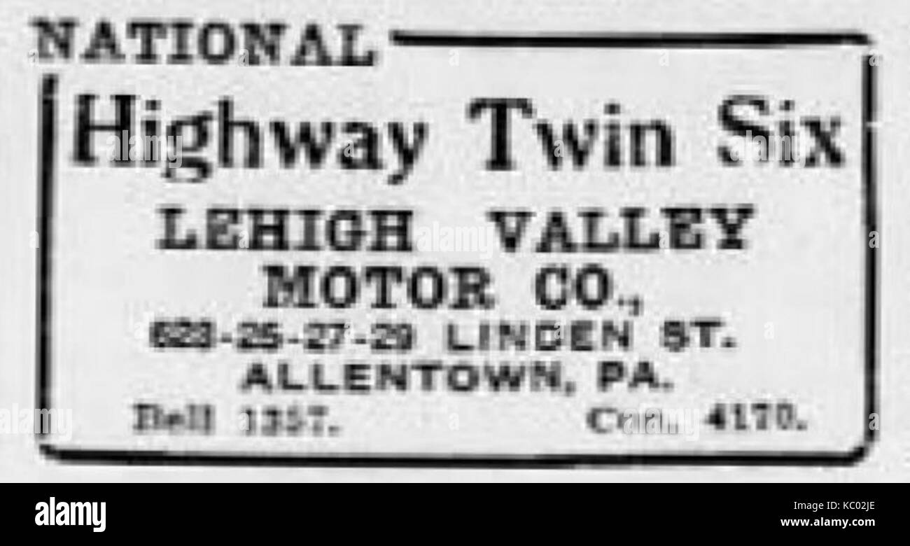 1917 Lehigh Valley Motor Company Newspaper Ad Allentown PA Stock Photo
