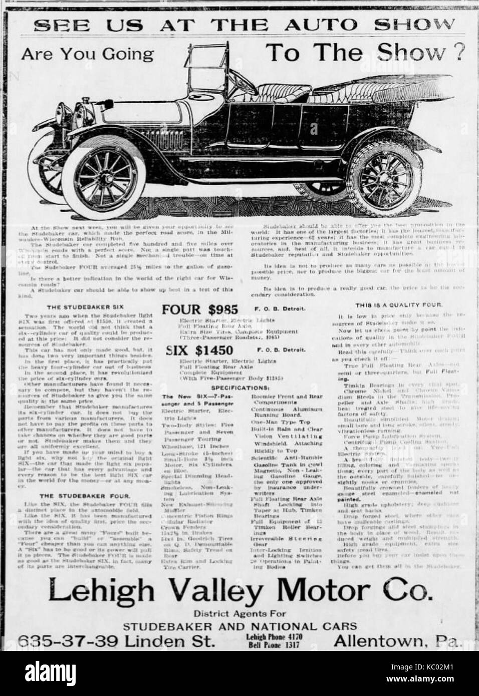 1915 Lehigh Valley Motor Company Newspaper Ad4 Allentown PA Stock Photo