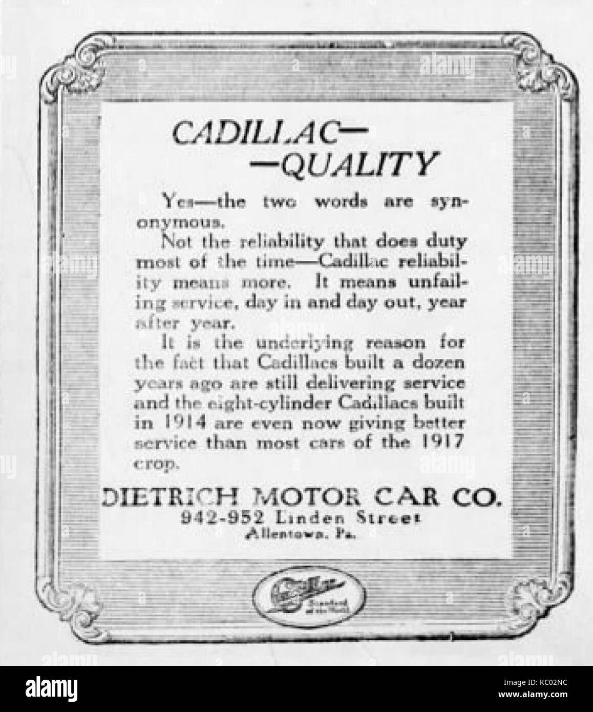 1917 Dietrich Motor Car Company Newspaper Ad2 Allentown PA Stock Photo