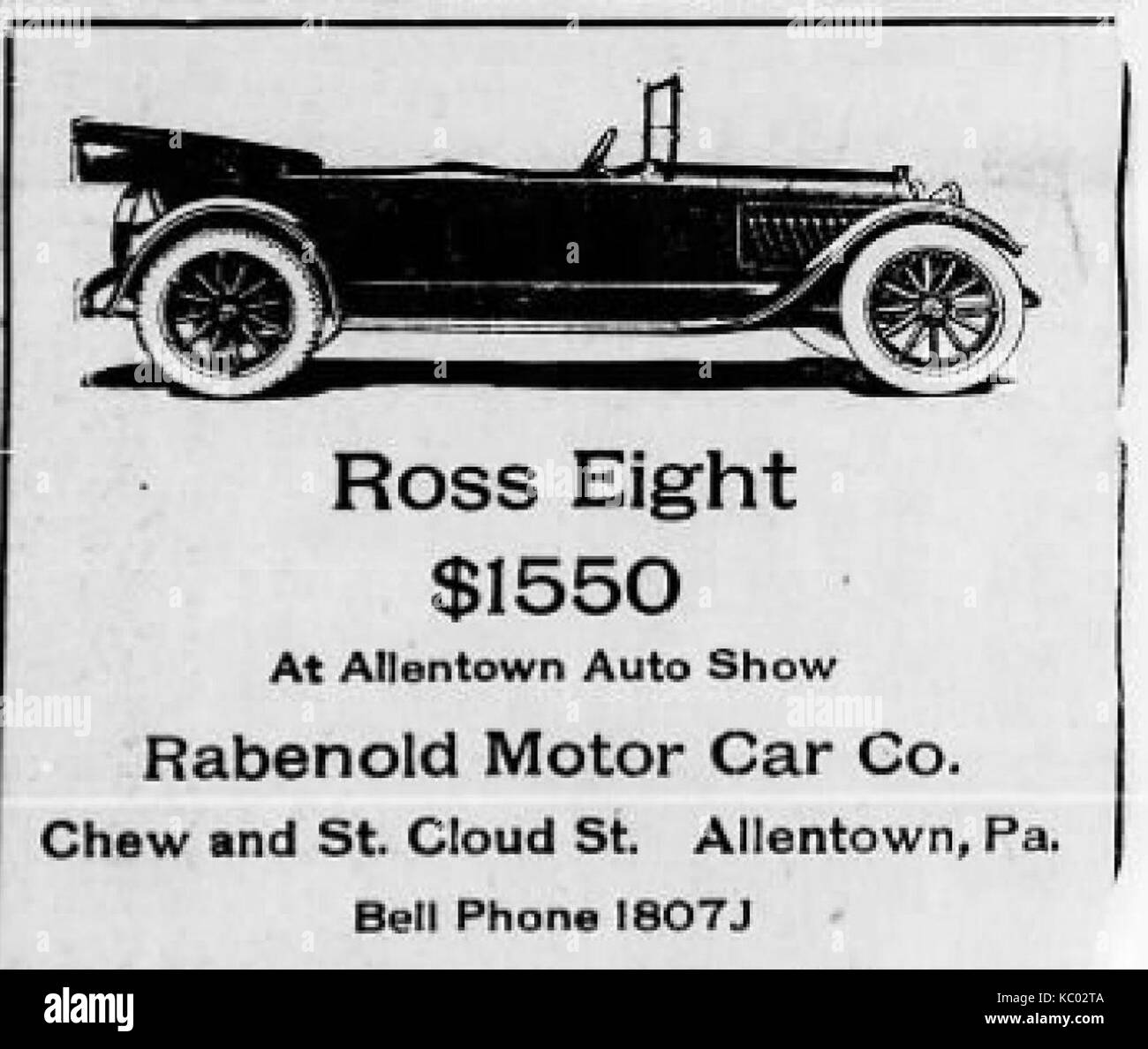1917 Rabenold Motor Car Company Newspaper Ad Allentown PA Stock Photo