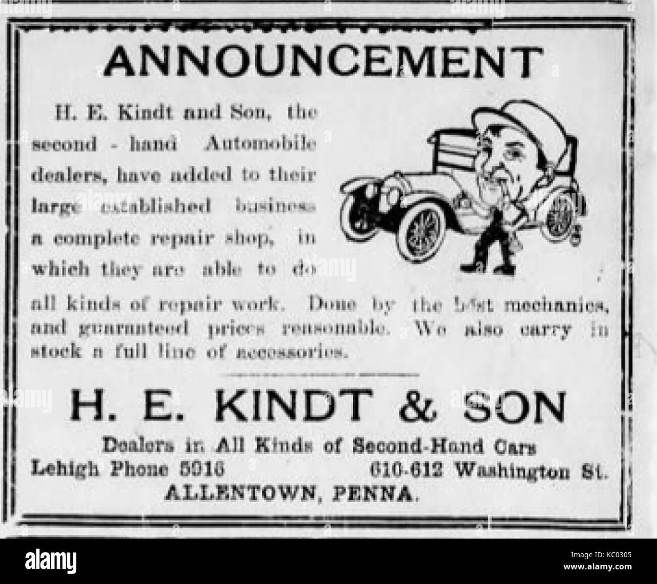 1918 H E Kindt & Son Newspaper Ad Allentown PA Stock Photo Alamy