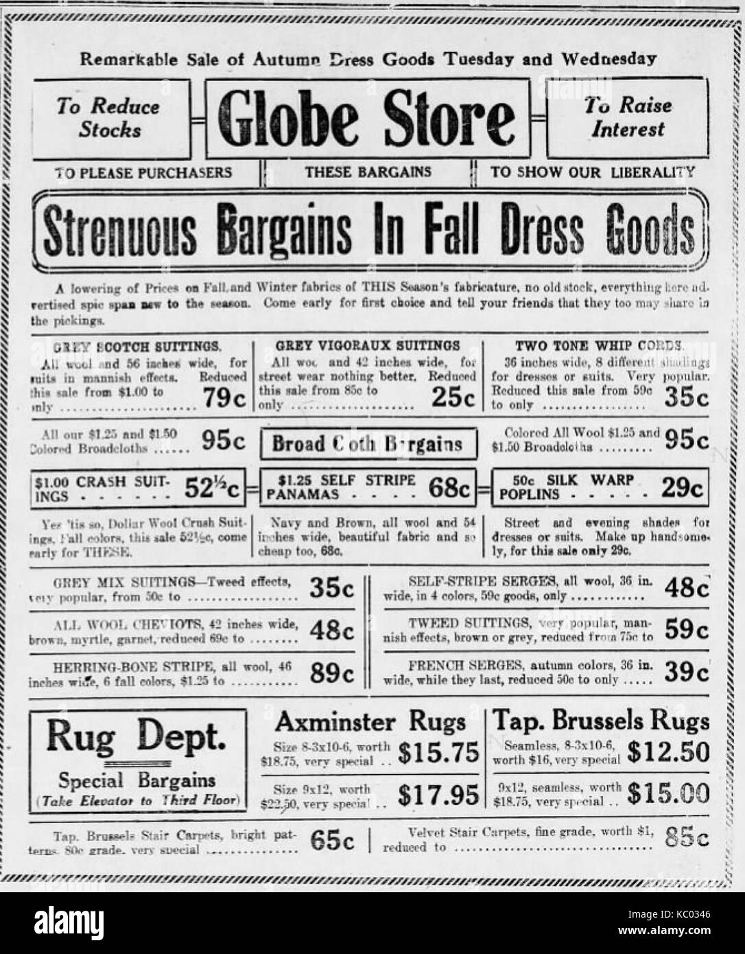 1912 Globe Store Newspaper Ad Allentown PA Stock Photo Alamy