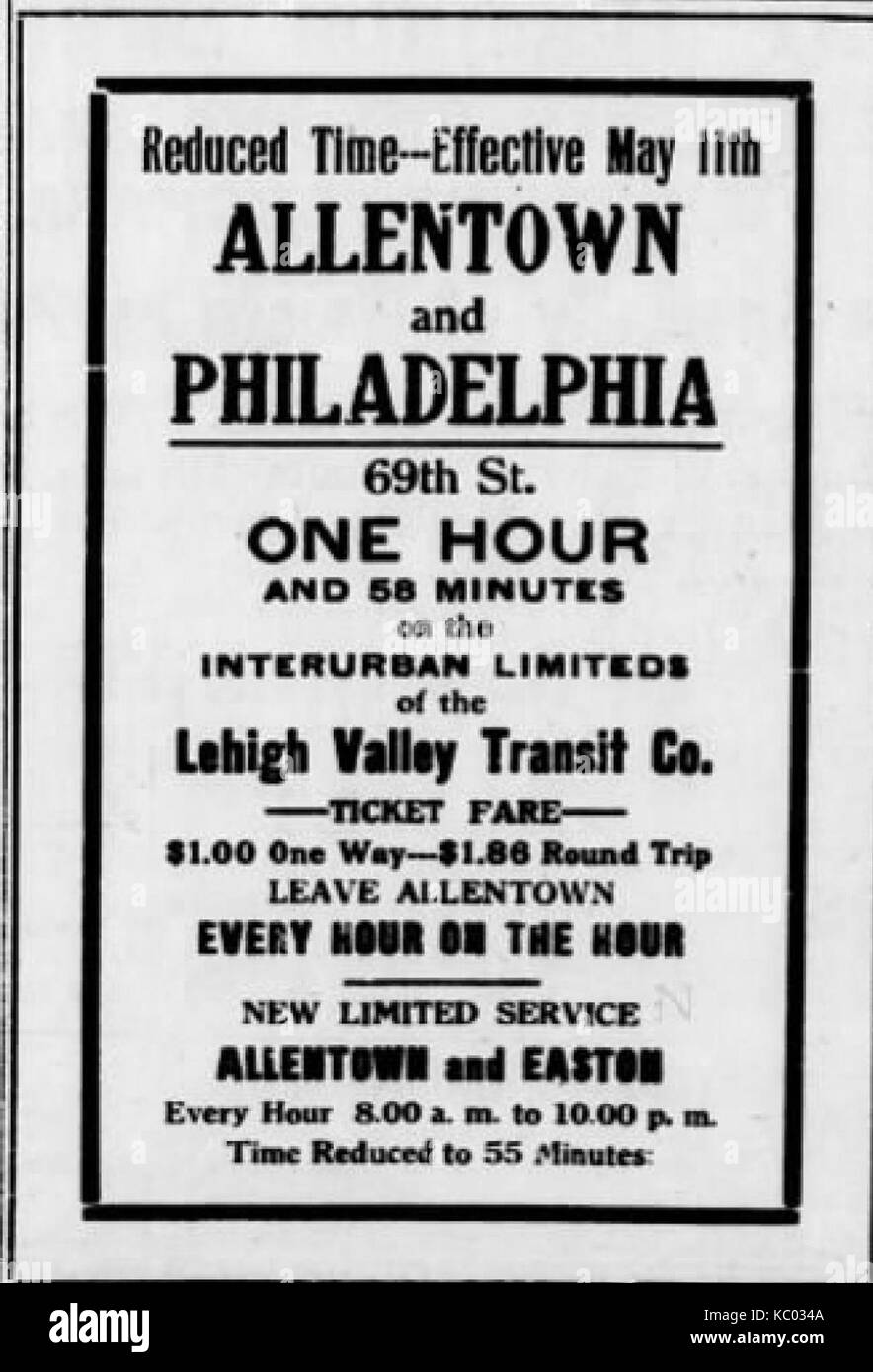 1914 Lehigh Valley Transit Company Newspaper Ad Allentown PA Stock