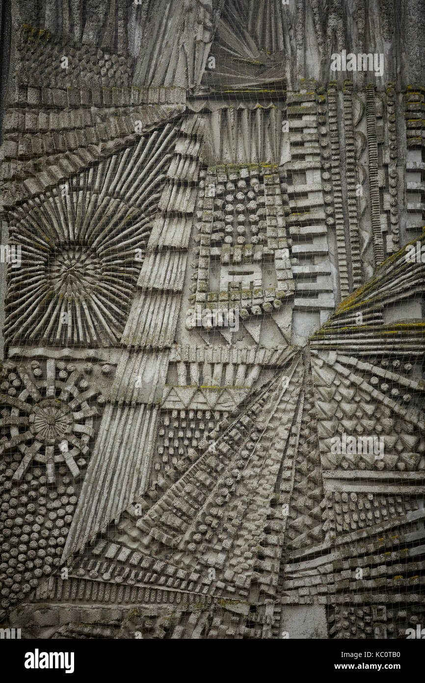 brutalist Leigh library building abstract concrete relief sculptor by