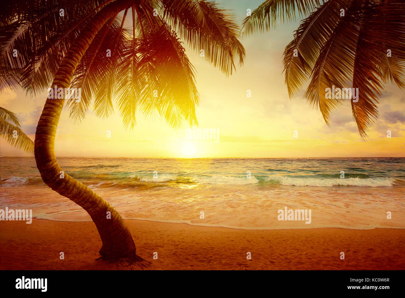 Art Beautiful sunrise over the tropical beach Stock Photo - Alamy