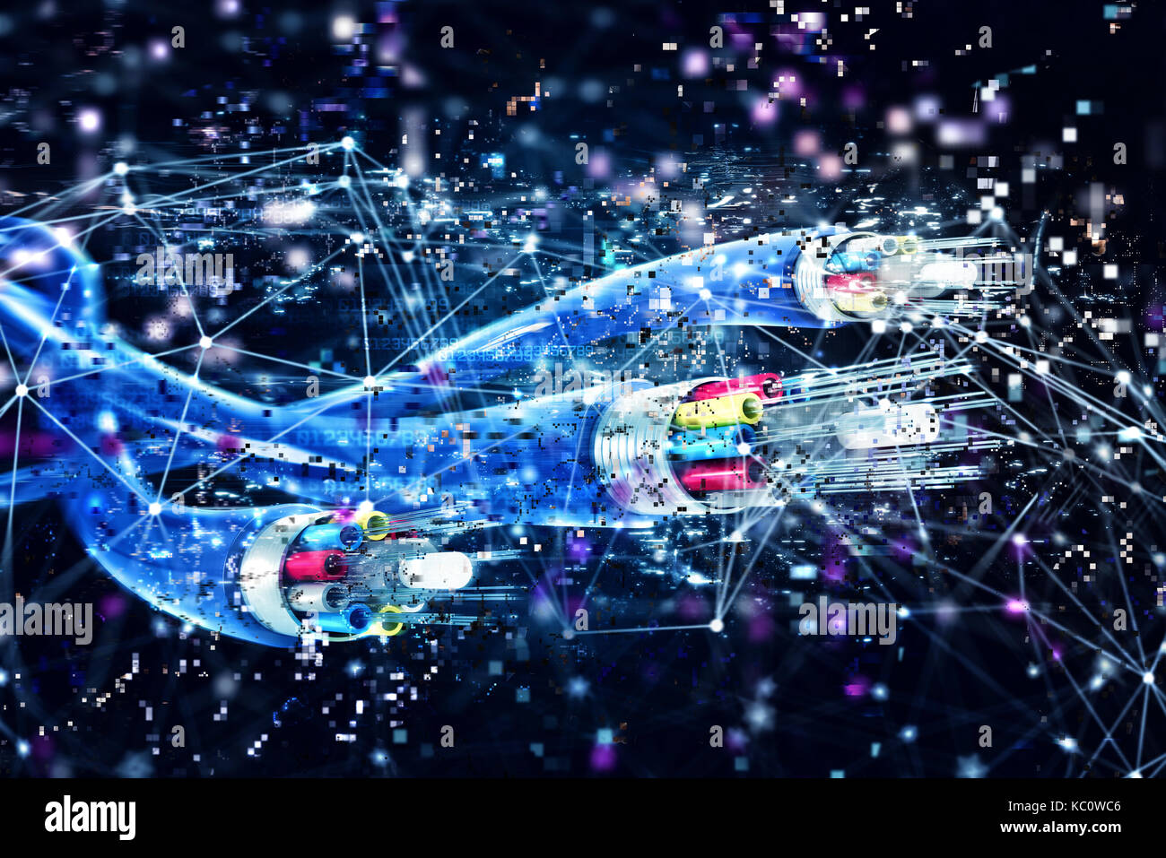 Connection with the optical fiber. Concept of fast internet. 3d render Stock Photo