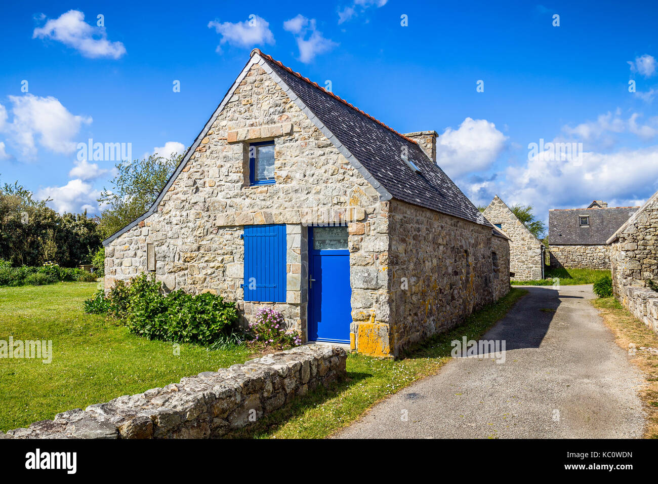 Street view of beautiful village of Rostudel former fishing village, Parc naturel regional d'Armorique. Finistere department, Camaret-sur-Mer. Brittan Stock Photo