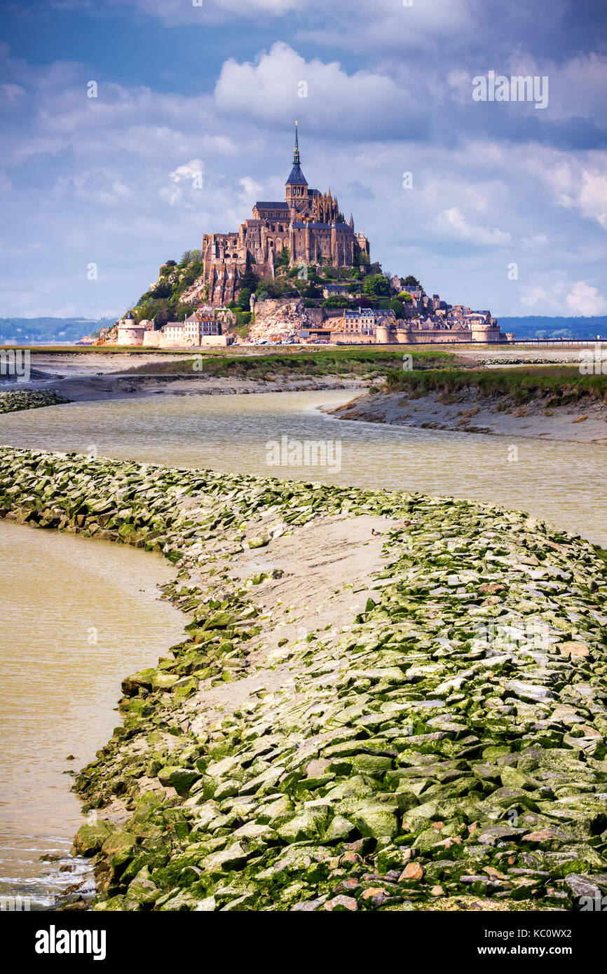 Beautiful Panoramic View Of Famous Le Mont Saint Michel Tidal Island With Blue Sky Normandy 8560