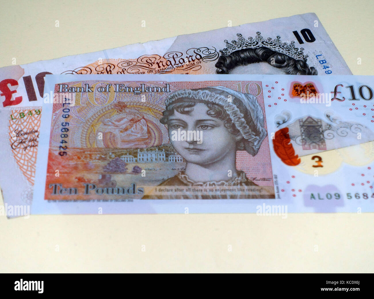 New and old ten pound British banknotes Stock Photo