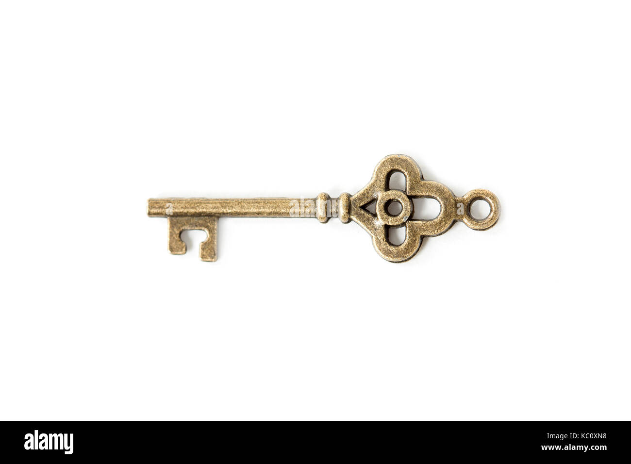 View at vintage metal key isolated on the white background Stock Photo