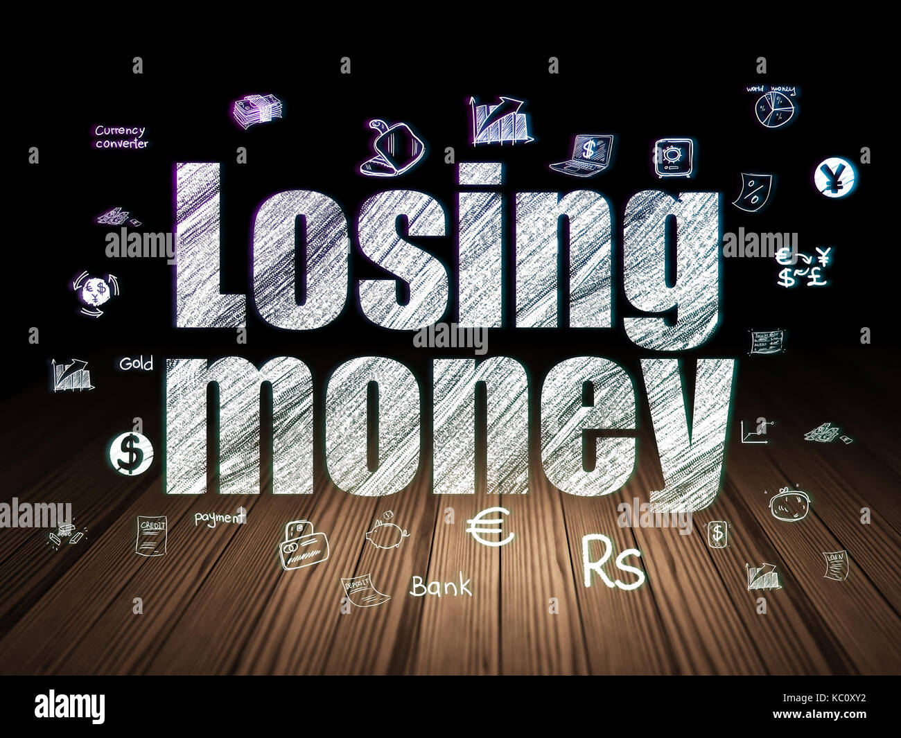 Currency concept: Losing Money in grunge dark room Stock Photo - Alamy