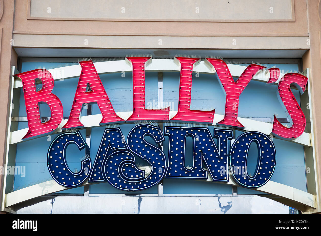 ATLANTIC CITY, USA - AUGUST 25, 2017: Detail of Bally's Atlantic City hotel and casino in Atlantic City. Hotel was opened at 1979 and have 1753 rooms. Stock Photo