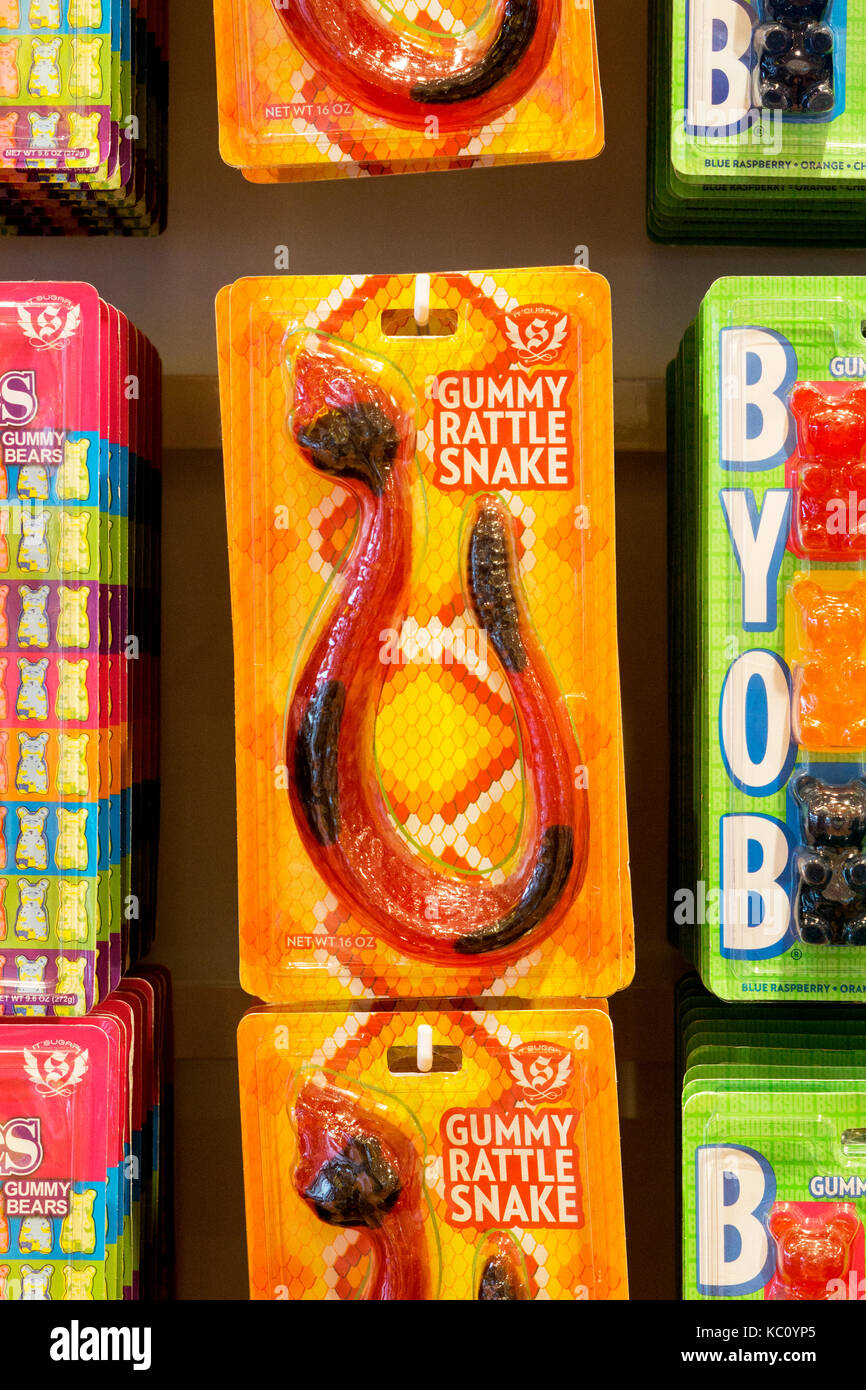 Gummy rattle snake candy for sale at It'sugar at he Tanger Mall in Deer Park, Long Island, New York. Stock Photo