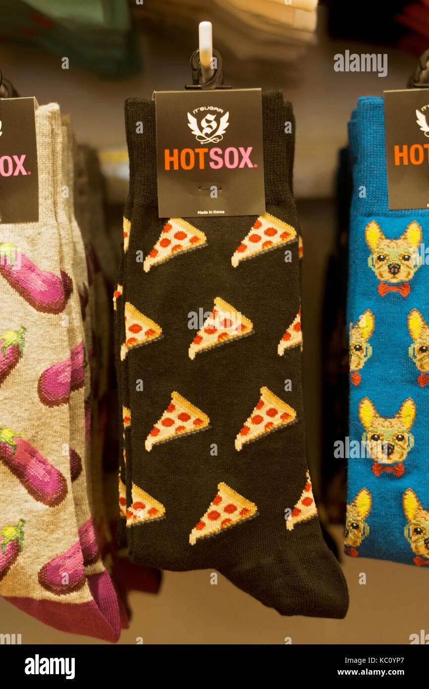 Pizza socks for sale at It'sugar at he Tanger Mall in Deer Park, Long Island, New York. Stock Photo