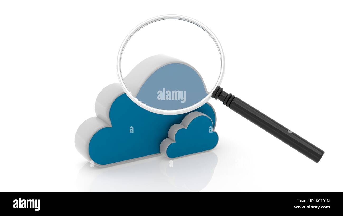 Cloud and magnifier icons isolated on white background Stock Photo - Alamy
