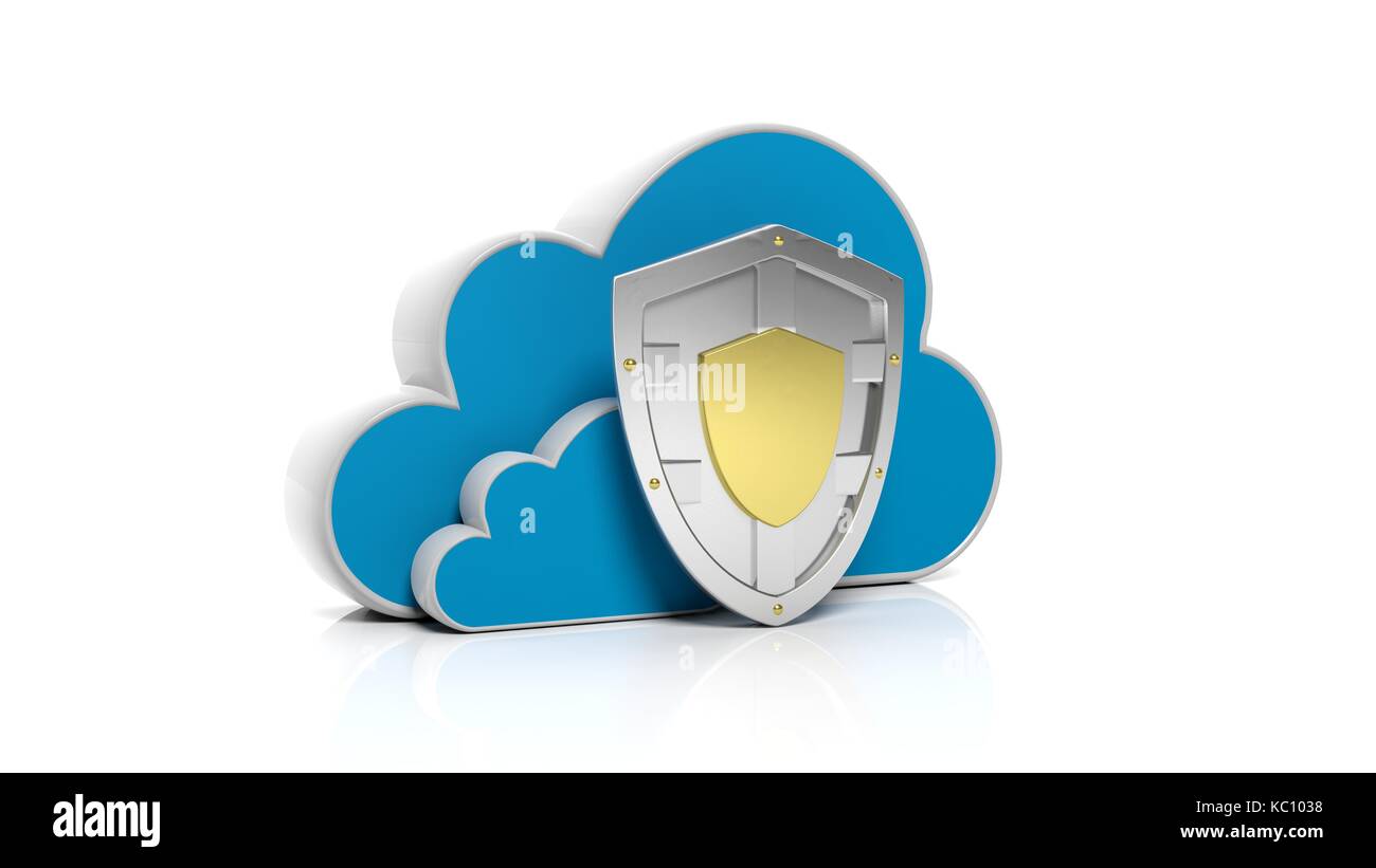 Silver shield with clouds symbols isolated on white background Stock