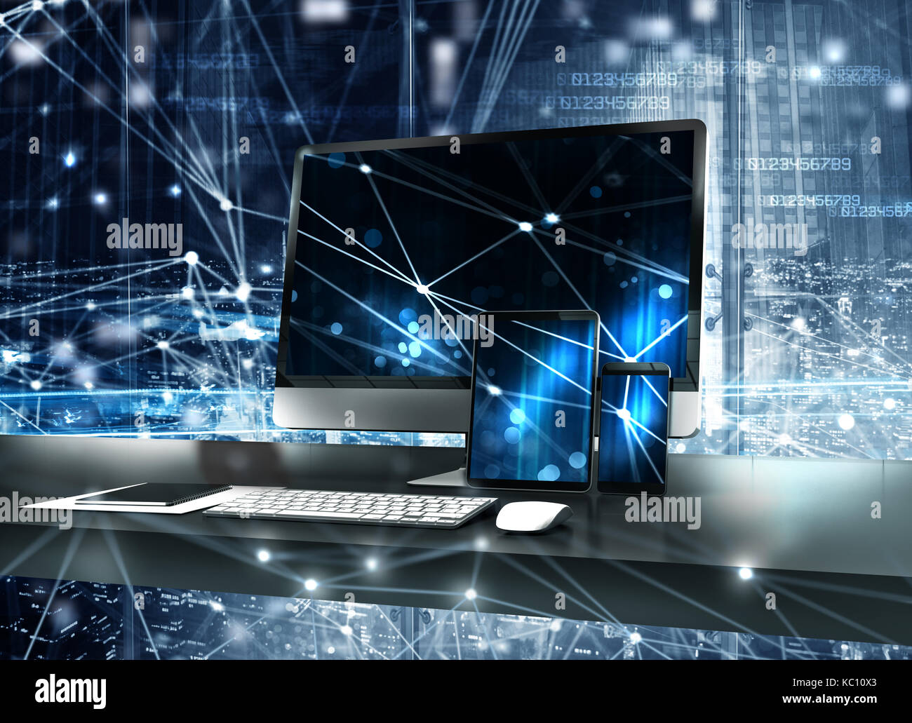 Computer, tablet and smartpone connected to Concept of