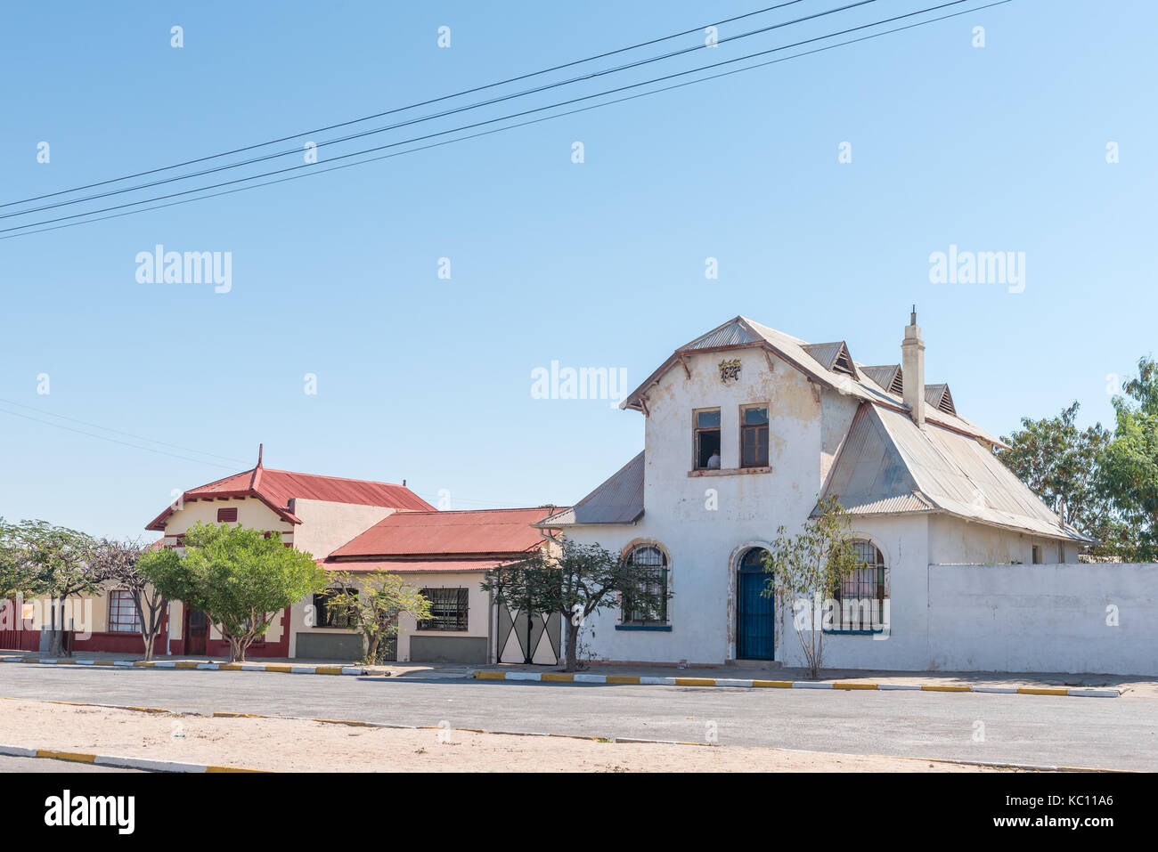 USAKOS, NAMIBIA - JULY 3, 2017: A street scene with historic houses in Usakos, a small town in the Erongo Region of Namibia Stock Photo