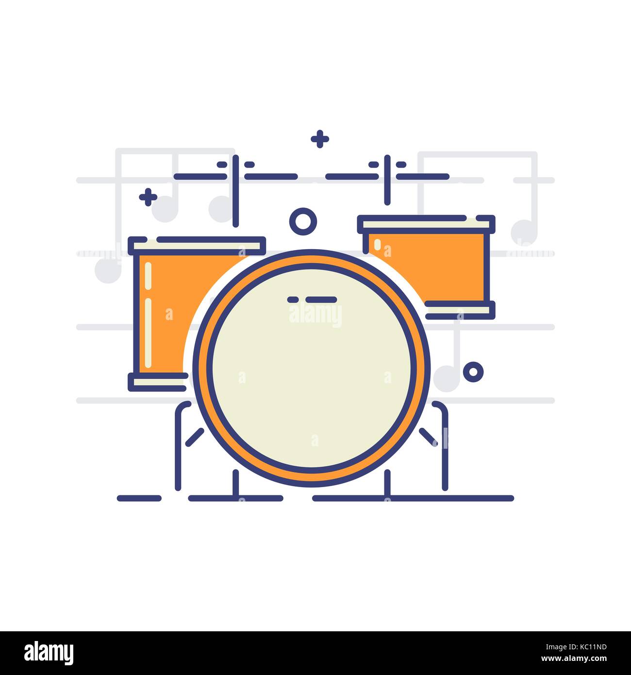 Vector icon of a drum kit on white background. Musical instruments