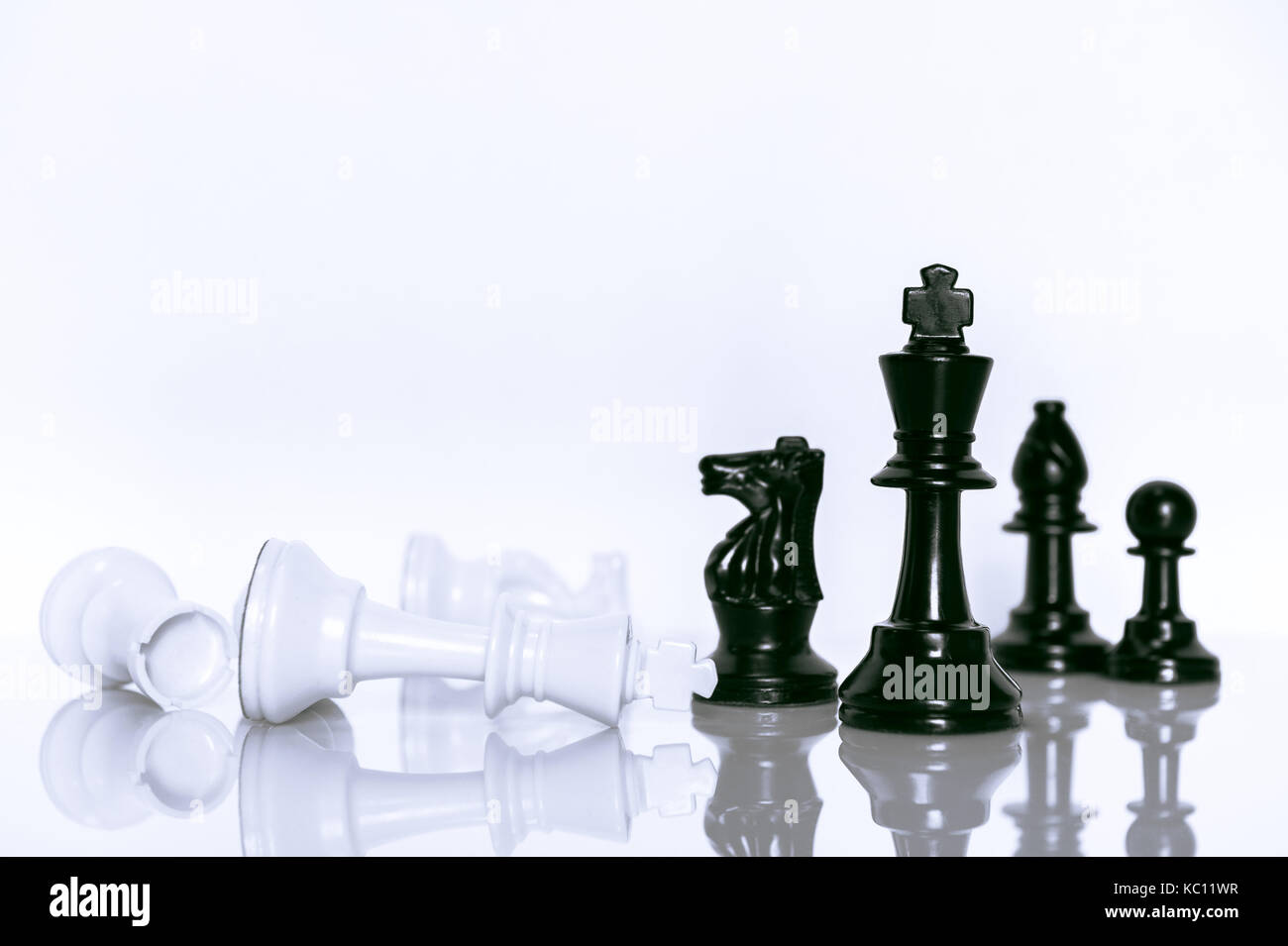Black and White of Chess on white background . Leader and teamwork concept for success. Stock Photo