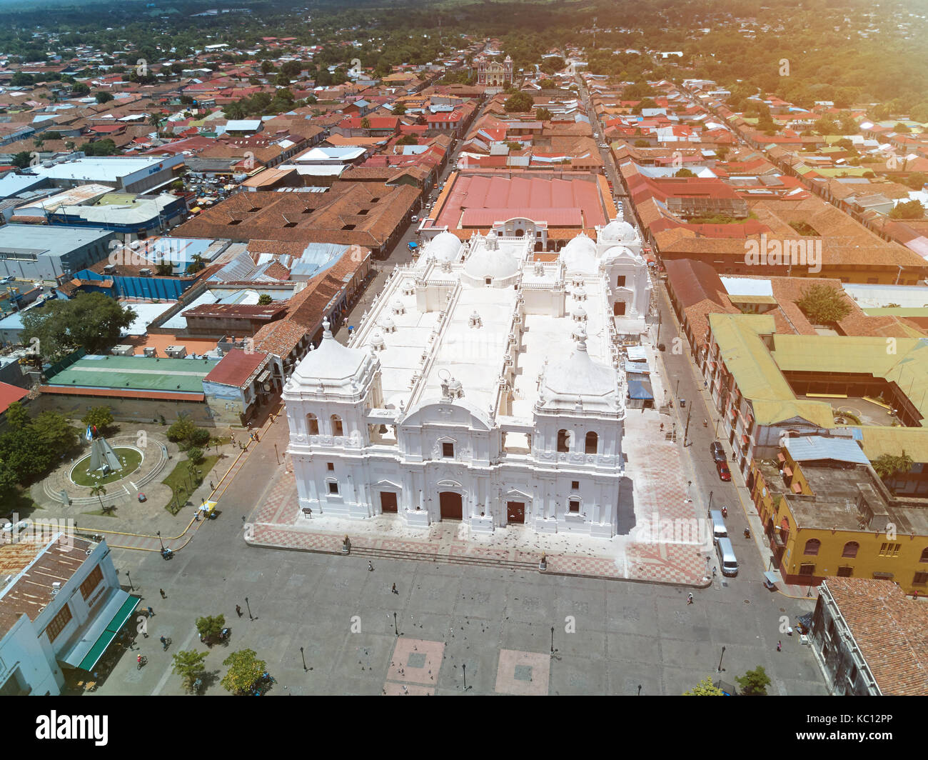 Leon city landscape in Nicaragua aerial view on sunny ray light Stock Photo