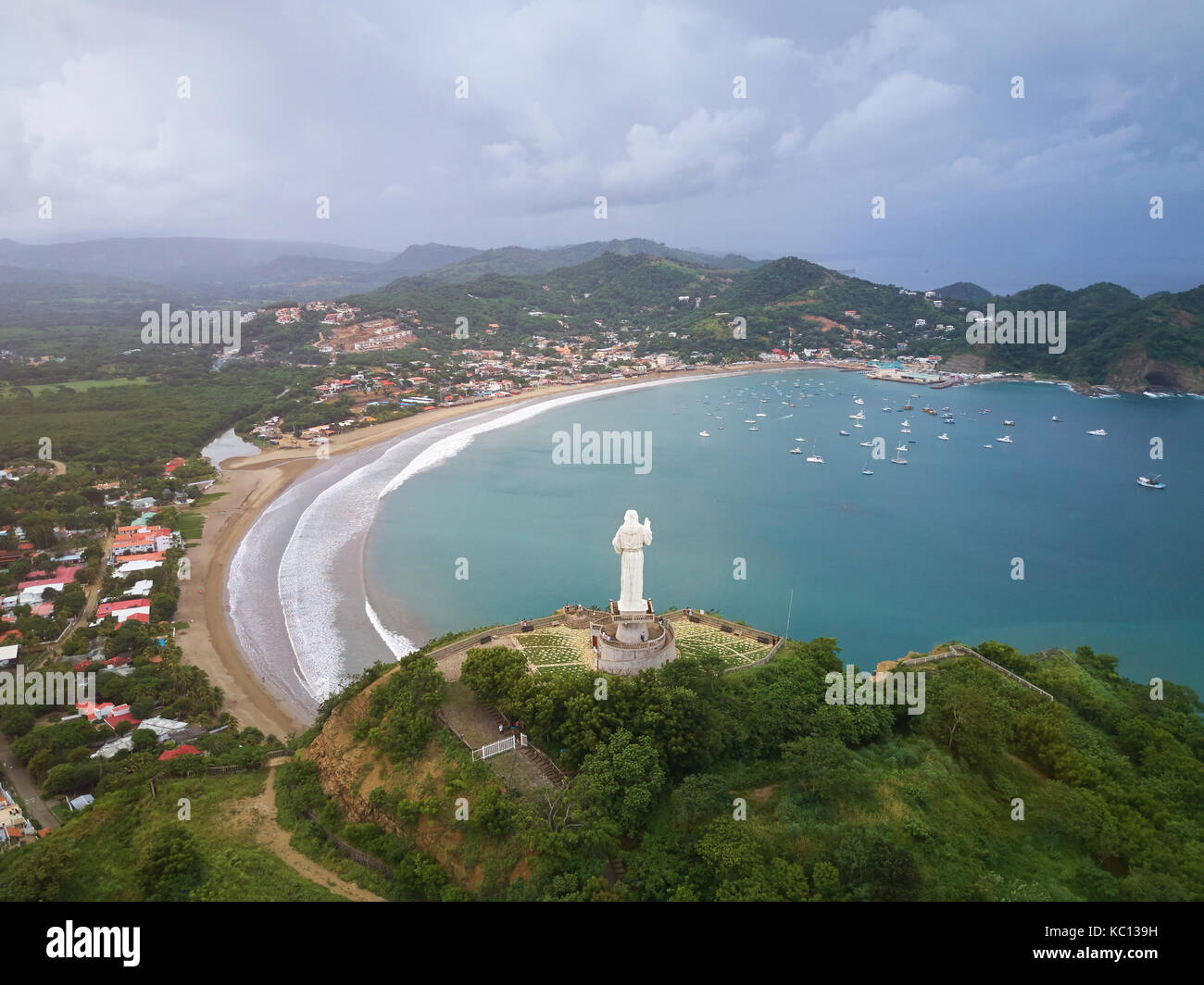 San Juan Del Sur bay aerial drone view. Nicaragua travel famous place Stock Photo