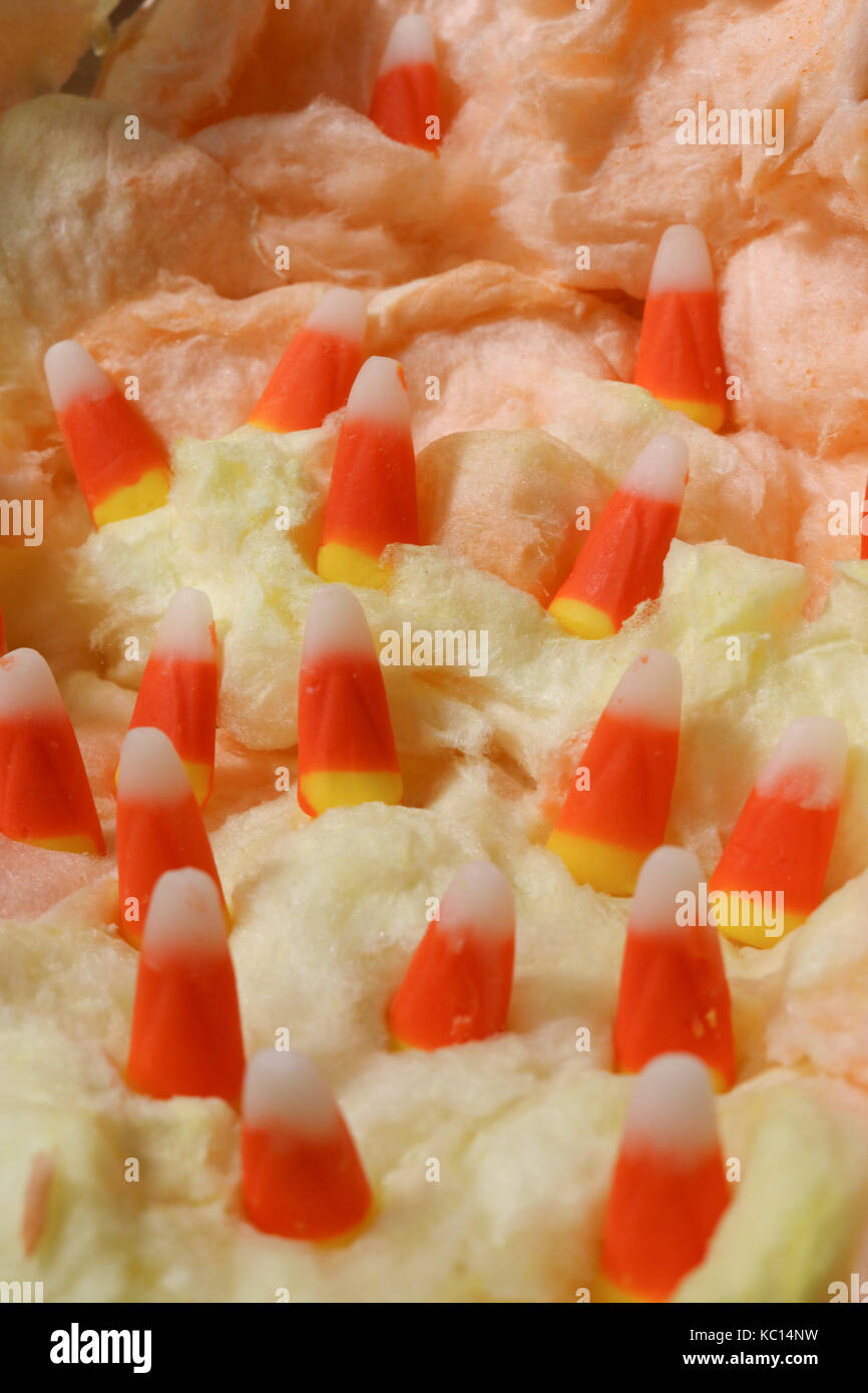 Candy corn landscape with cotton candy Stock Photo Alamy