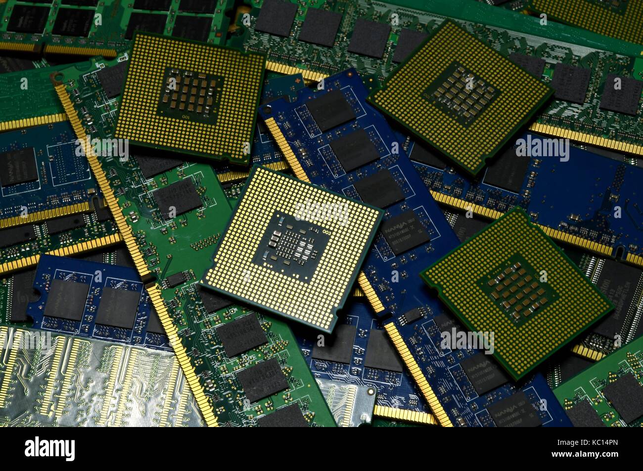 Computer Processor and memory modules, Background Stock Photo Alamy