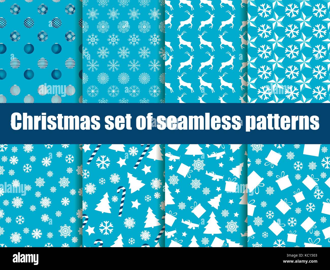Christmas seamless patterns. Christmas trees, snowflakes and toys ...