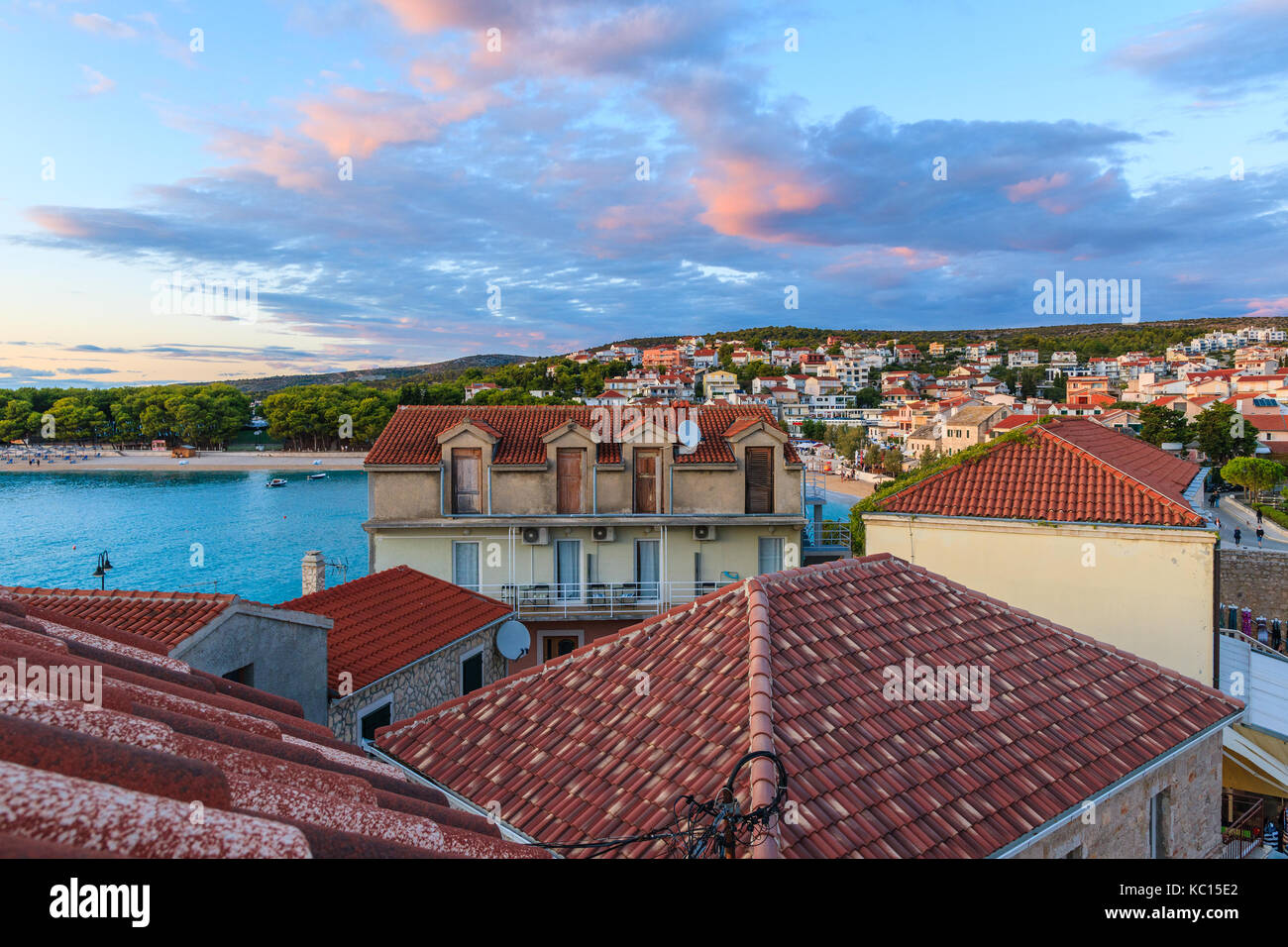 View of Primosten old town at sunset time, Dalmatia, Croatia Stock Photo