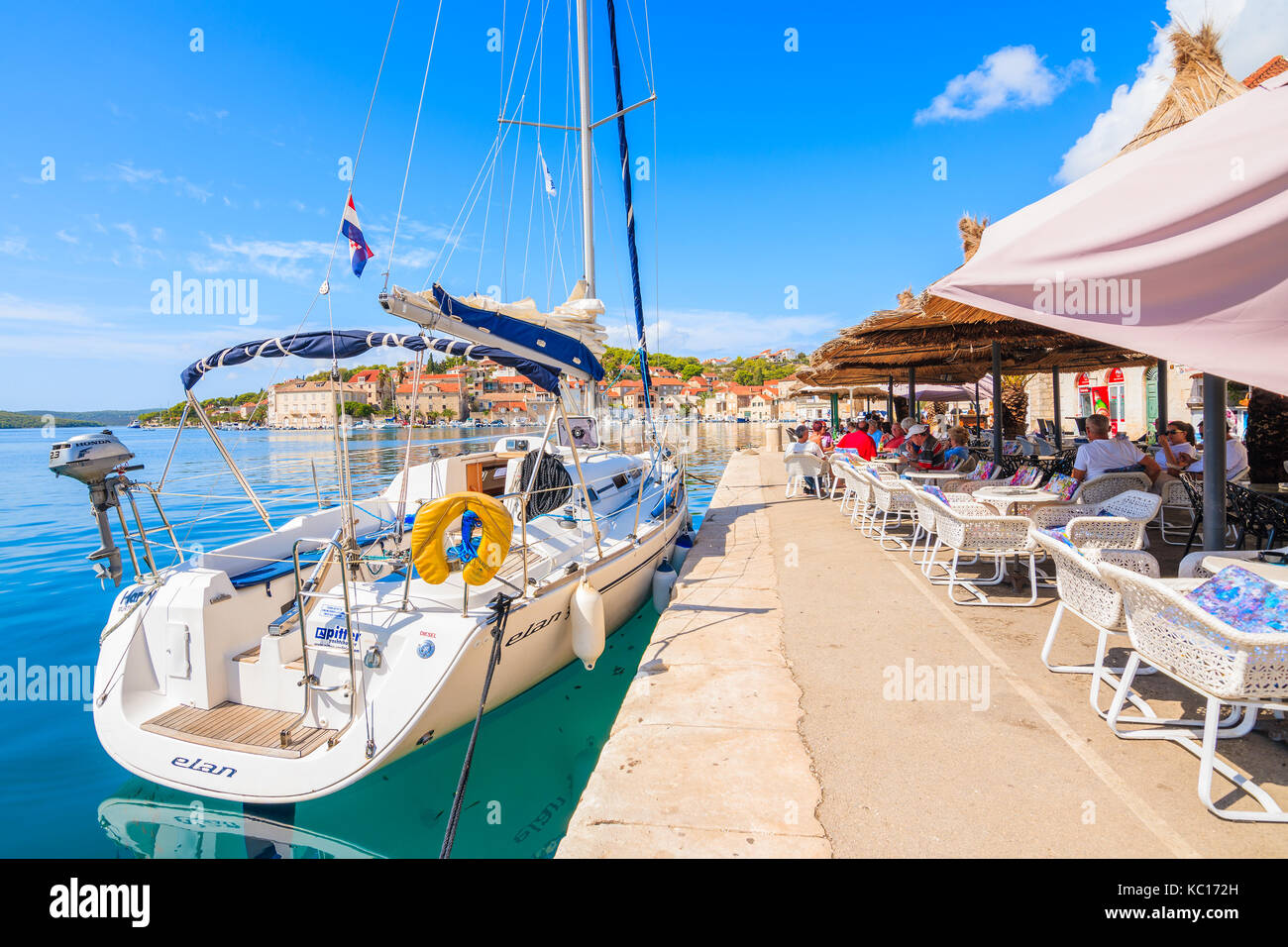 MILNA PORT, CROATIA SEP 12, 2017 sailing boat mooring in Milna port