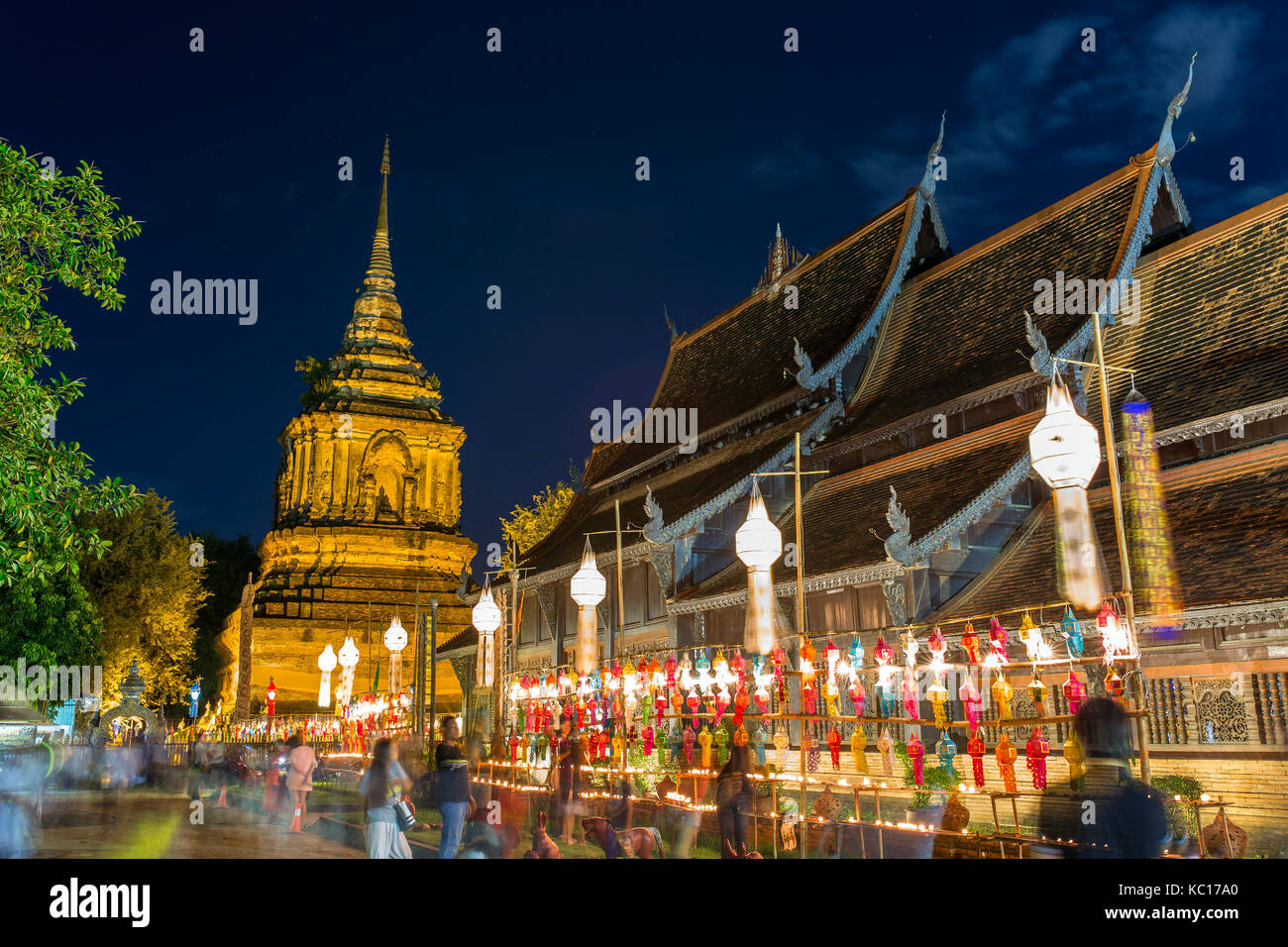 Yi Peng festival in Wat  Phan Tao Temple in Chiang Mai, Thailand Stock Photo