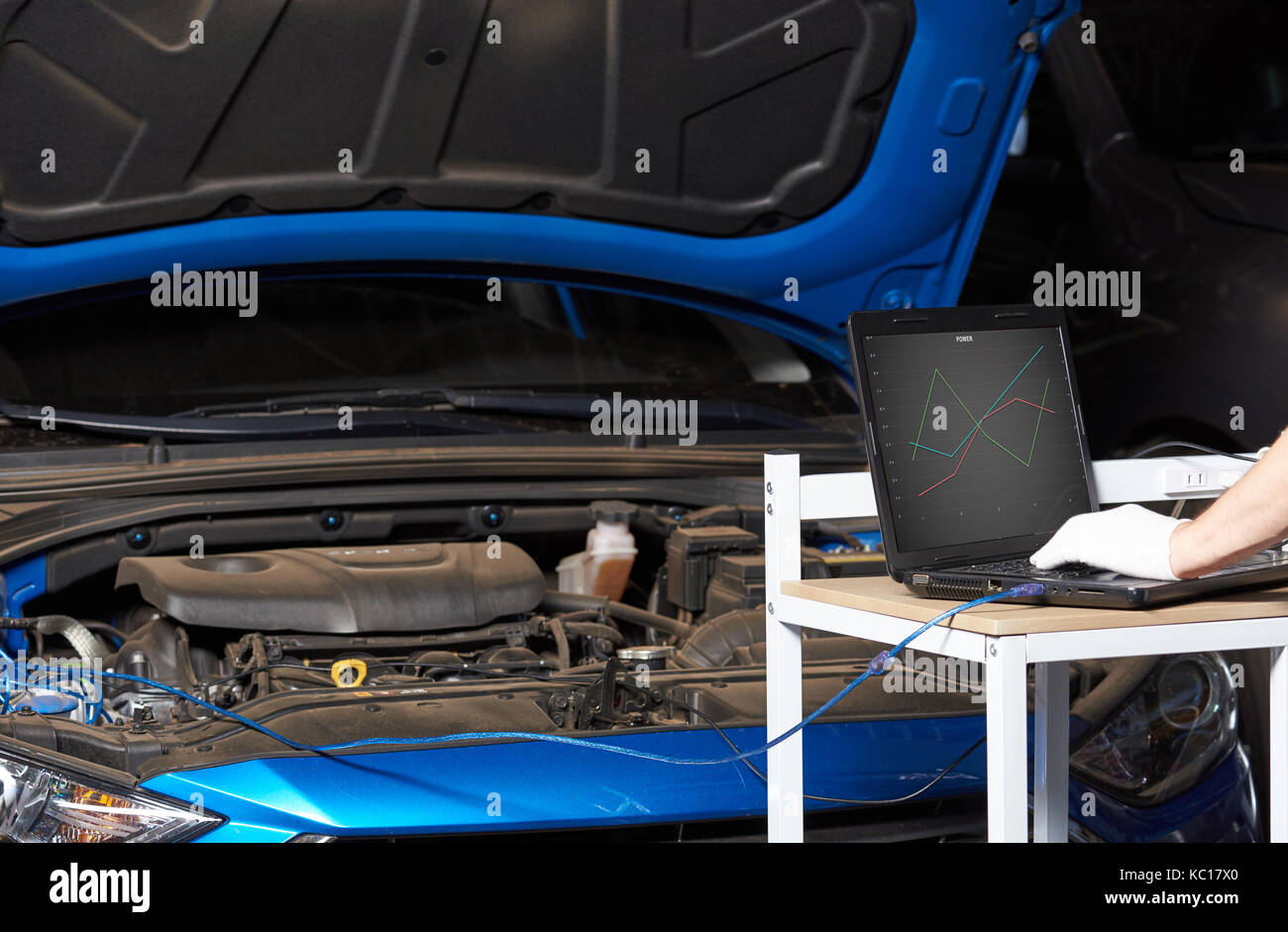 Professional auto vehicle service Mechanic testing car with