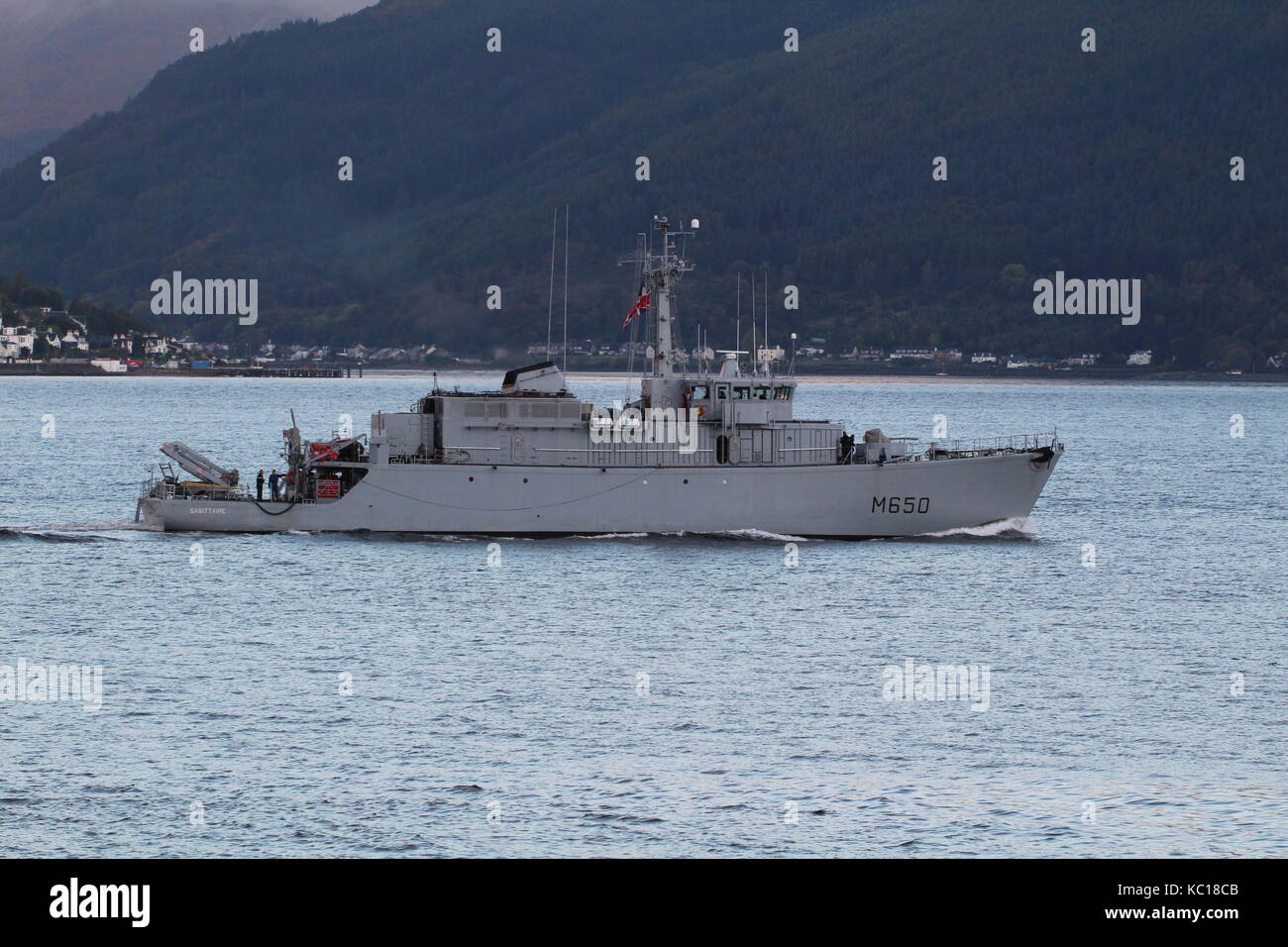 FS Sagittaire (M650), an Eridan-class (Tripartite) mine countermeasures vessel operated by the French Navy, arriving for Exercise Joint Warrior 17-2. Stock Photo