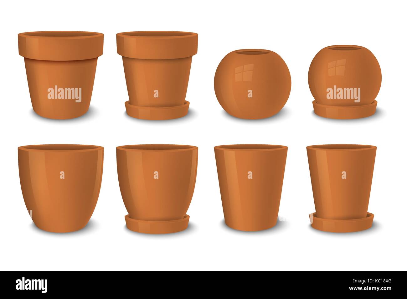 Realistic vector brown empty flower pot set. Closeup isolated on white Realistic vector brown empty flower pot set. Closeup isolated on white